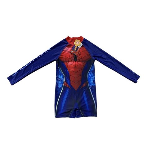 Traje de Baño Spiderman Talla 10 Manga Larga Estampado Cuerpo Azul