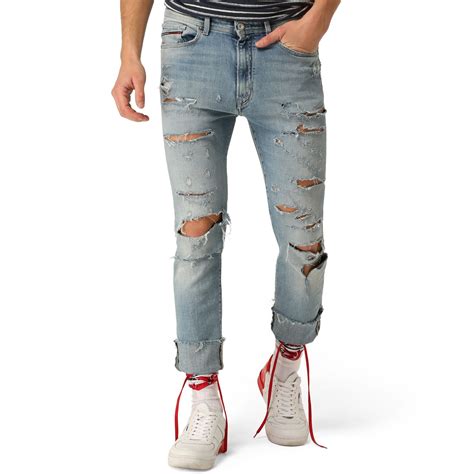 Tommy Hilfiger Slim Straight Destroyed Jean Light Indigo Super