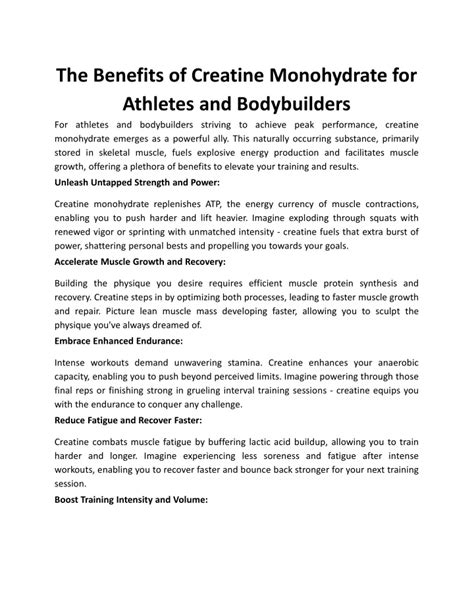 PPT - The Benefits of Creatine Monohydrate for Athletes and ...