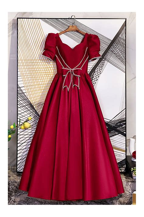 Cute Beaded Bow Knot Aline Long Prom Dress With Sleeves 101 988