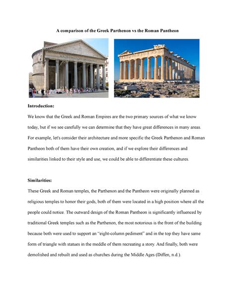 Comparison Of Greek Parthenon Vs Roman Pantheon Studocu