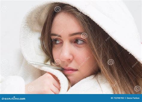 Portrait Of Teenager Girl With Fever Stock Photo Image Of Hands