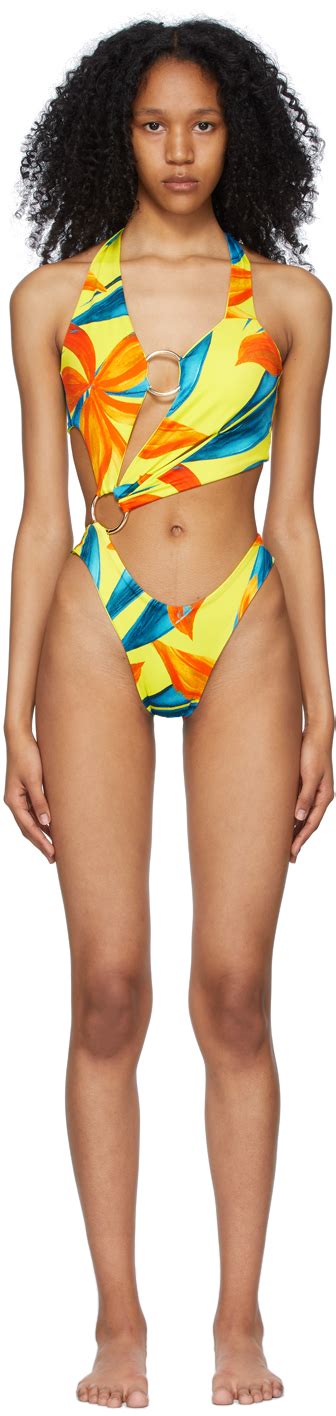 Louisa Ballou Yellow And Blue Sex Wax One Piece Swimsuit Ssense