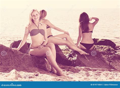 Girl In Bikini On Beach Stock Photo Image Of Cheerful 81971804