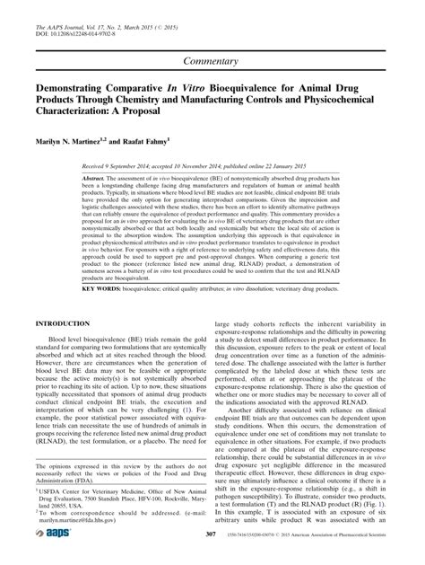 Pdf Demonstrating Comparative In Vitro Bioequivalence For Animal Drug