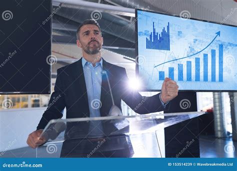 Male Speaker Speaking At Podium In Business Seminar Stock Image Image