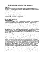 Unit Meaning And Nature Of Educational Technology Docx Uni