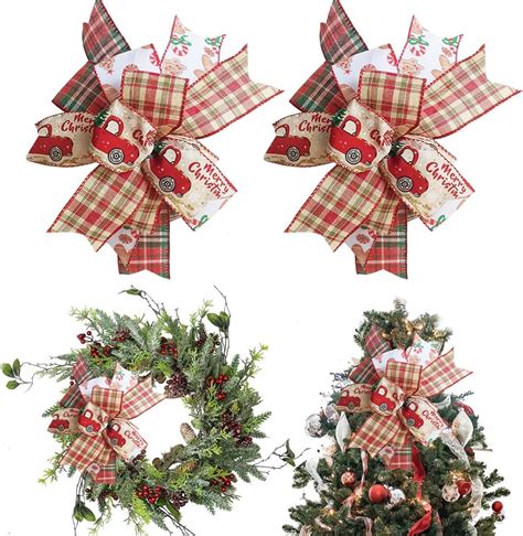 Vozlac 2pcs Christmas Bows For Wreath Buffalo Plaid Ribbon