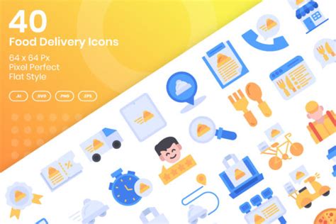 40 Food Delivery Icons Flat Graphic By Kmgdesignid Creative Fabrica