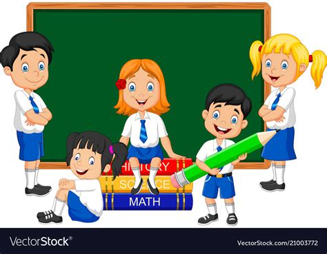 Cartoon school kids studying in the classroom Vector Image