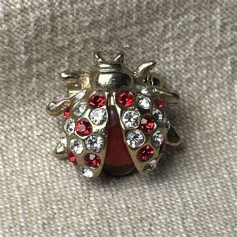 Vintage Ladybug Brooch Pin Glass Rhinestone Red Jelly Belly Gold Tone