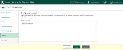 Step 8 Specify Reason For Restore Veeam Backup For Nutanix AHV User