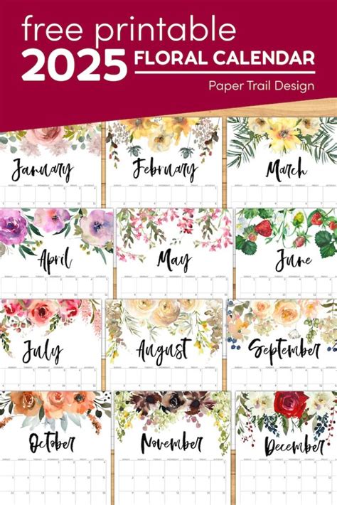 2025 Floral Calendar Printable - Paper Trail Design