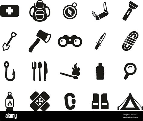 Survival Kit Icons Black And White Set Big Stock Vector Image And Art Alamy