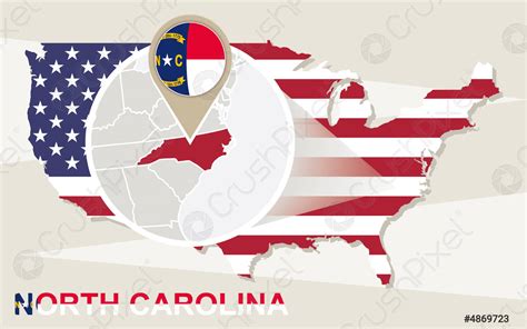 Usa Map With Magnified North Carolina State North Carolina Flag Stock