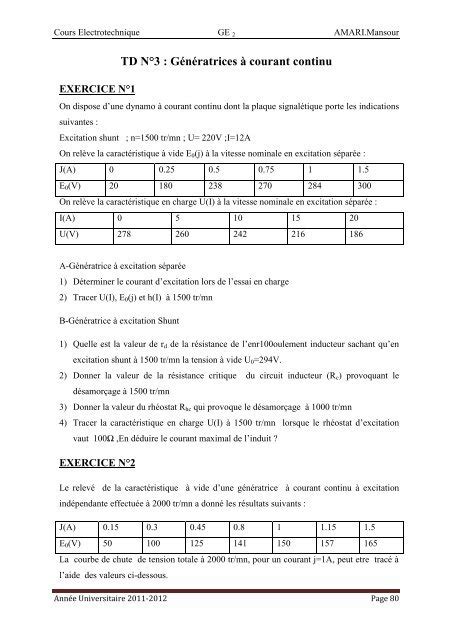 Exercice Et Corrig Moteur Courant Continu Excitation Shunt