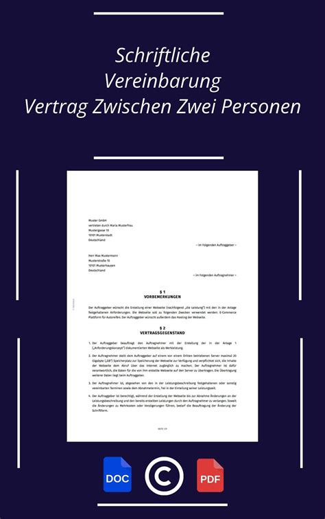 Schriftliche Vereinbarung Vertrag Zwischen Zwei Personen Muster Word Pdf