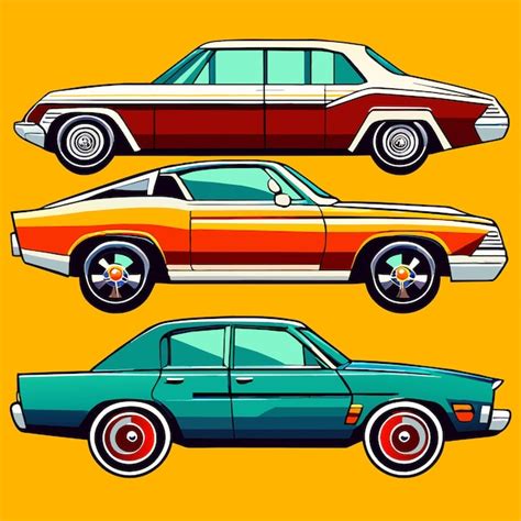 Conjunto de ilustración vectorial de coches retro Vector Premium