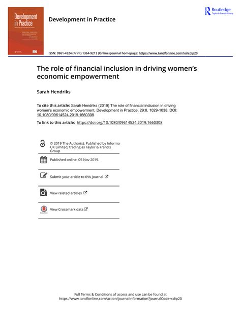 Pdf The Role Of Financial Inclusion In Driving Womens Economic