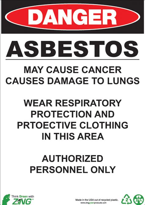 Danger Asbestos Sign 14hx10w Ghs Hazcom Zing