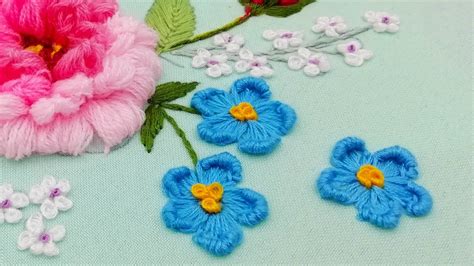 Hand Embroidery Blue Flowers Rococo And Buttonhole Stitch Youtube