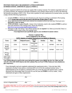 Fillable Online Cas Msstate PETITION FOR EARLY READMISSION AFTER