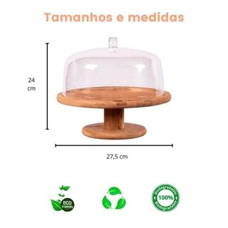 Boleira Bambu Tampa De Vidro Porta Bolo Cm Acr Lico Luxo