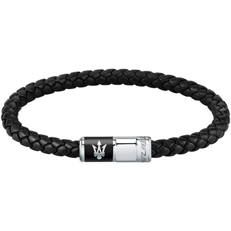 Maserati Bracelet Homme Acier Et Cuir Noir Jm Ave