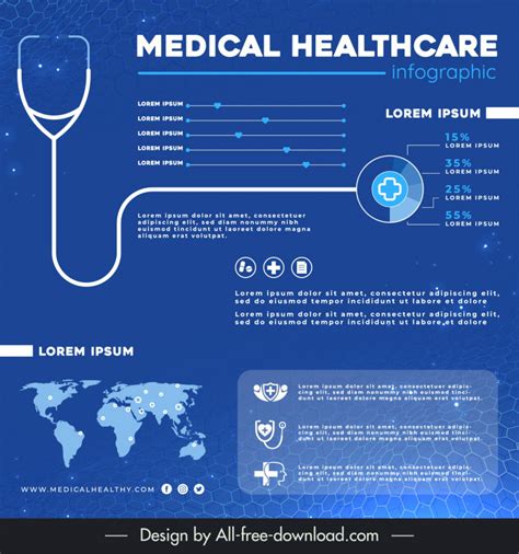 Medical Infographic Template Flat Medical Cross Stethoscope World Map