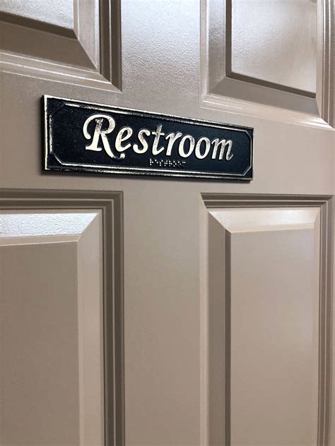 Brass Antiqued Restroom Door Sign With Braille Custom Metal Signs Kcastings Inc