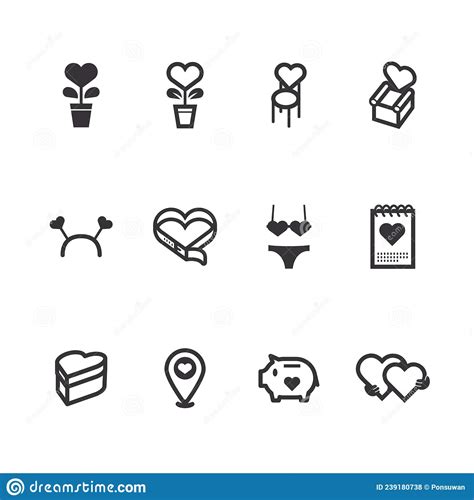 Valentine`s Hearts Icons Love Concept Flat Line Design Vector Stock