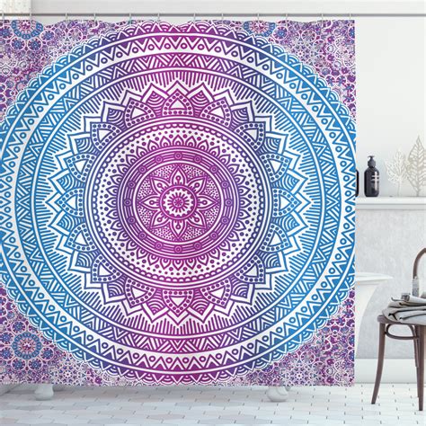 Ambesonne Ombre Shower Curtain Mandala Pattern 69 Wx75 L Blue White