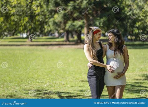 Happy Pregnant Lesbian Couple At Outdoors Stock Image Image Of Lgbtq