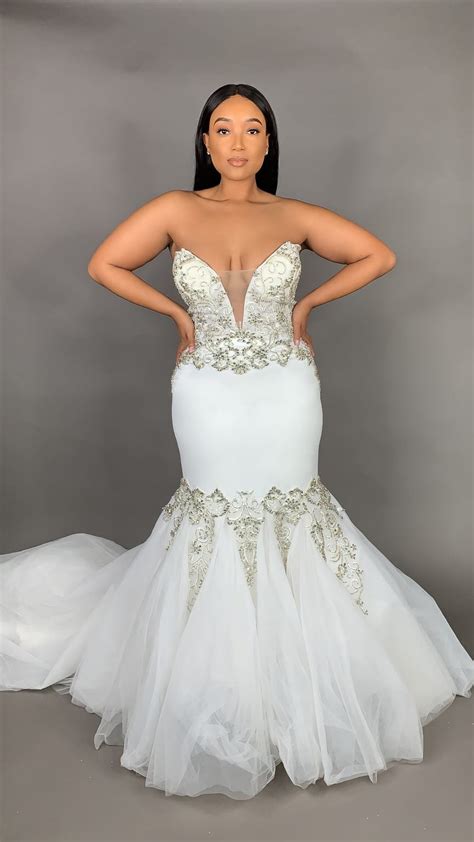 Strapless Deep V Neckline Mermaid Crepe Wedding Dress With Beading