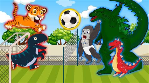 Cute Baby Animals Godzilla Play Football And Volleyball Funny Cartoon