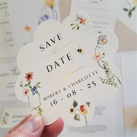 WILDFLOWER Hot Foil Save The Date Flower Shape Cards Etsy