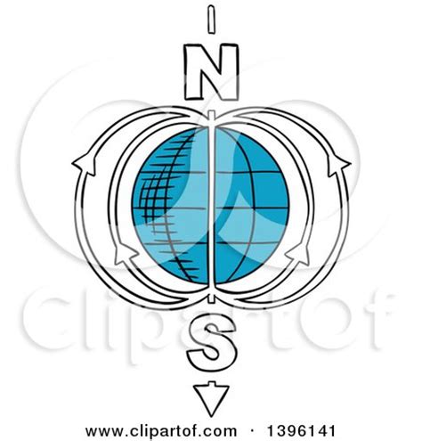 Clipart Of A Sketched Earth Magnetic Field Model Royalty Free Vector