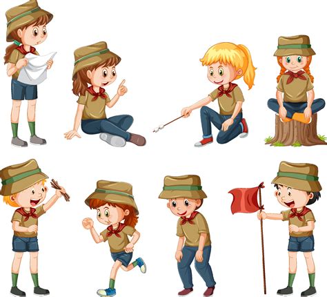 Set of camping kids cartoon character 13763328 Vector Art at Vecteezy