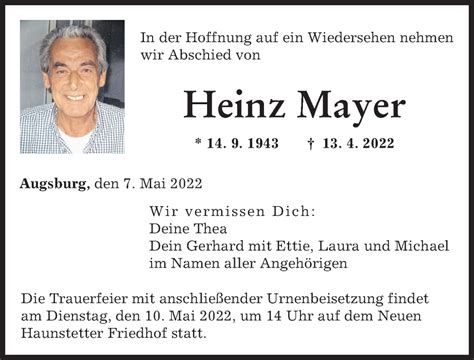 Traueranzeigen Von Heinz Mayer Augsburger Allgemeine Zeitung