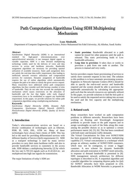 (PDF) Path Computation Algorithms Using SDH Multiplexing …paper.ijcsns.org/07_book/201110/ ...