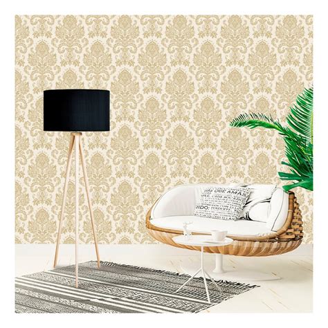 Papel De Parede Arabesco Dourado Colonial Em Promo O