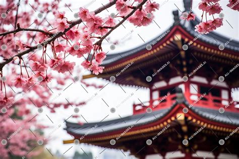 Cherry Blossoms In Focus With Japanese Pagoda Photo Unique Sur All Images