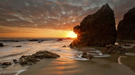 Wallpaper Nature Landscape Sand Rocks Sunset Water Long