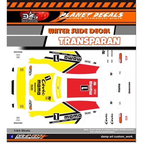 Honda Civic Eg Momo Hot Wheels Decal Transparent Shopee Singapore