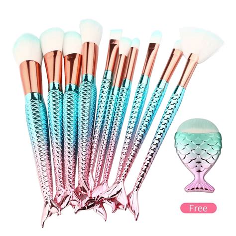 Pcs Mermaid Makeup Brushes Set Big Foundation Powder Contour Base