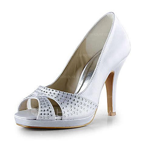 Women S Satin Cone Heel Peep Toe Platform Sandals With Rhinestone