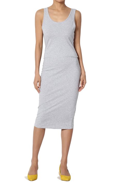 Themogan Womens Sleeveless Scoop Neck Stretch Cotton Jersey Bodycon Midi Tank Dress