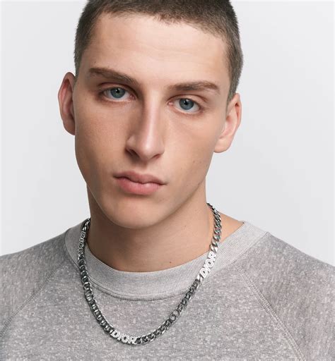 Dior Italic 鏈環頸鏈 銀色飾面黃銅配以白色水晶及黑色和灰色樹脂 Dior