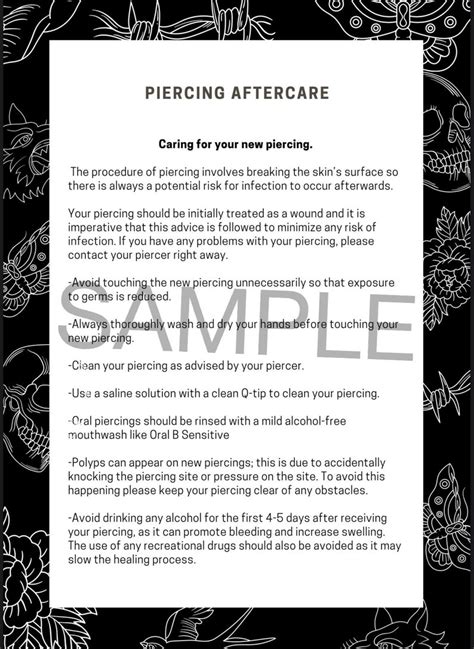 Printable Piercing Aftercare Form Etsy