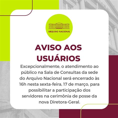 Atendimento até às 16h na sede do RJ Arquivo Nacional